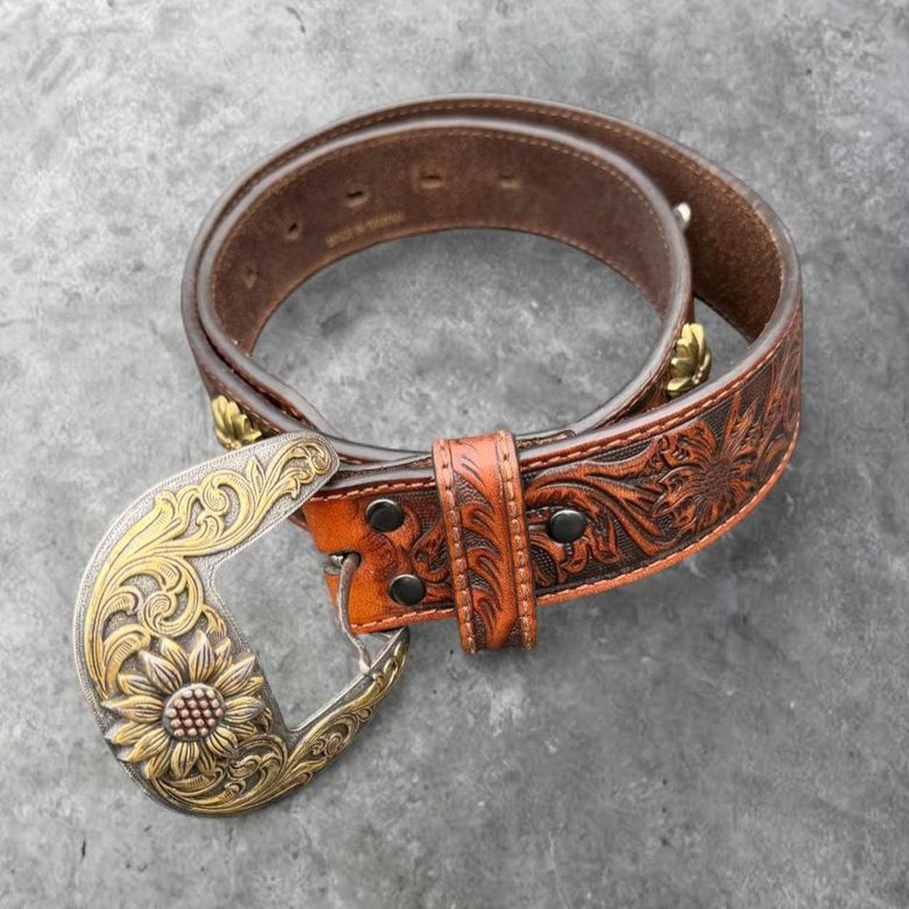 Ariat Tooled Leather Sunflower Concho Western Belt Brown Small
